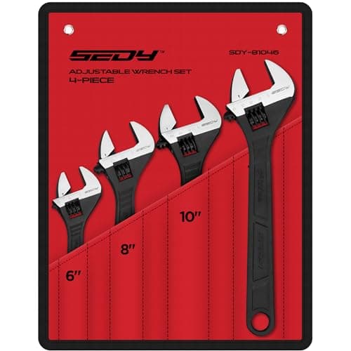 Adjustable Wrench Set Wrenches Sets: 4-Piece 6, 8, 10, 12 Inch Chrome Vanadium Steel Corrosion-Resistant Black Oxide Finish for Automotive Plumbing and Household Repairs 7