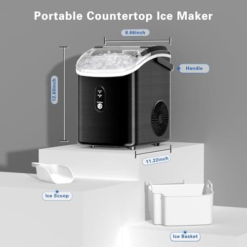 Nugget Ice Makers Countertop with Soft Chewable Pellet Ice, Pebble Ice Maker Machine with Self-Cleaning, 35Lbs/24Hrs, One-Click Operation, Ice Basket/Ice Scoop for Home/Office/Bar/Party, Black 6