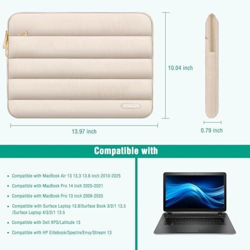 MOSISO Laptop Case 13.3 inch, 13-13.3 inch Puffy Laptop Sleeve Compatible with MacBook Air 13.6 M5 M4 M3 M2 M1/Neo/Pro 13/14, HP Dell ASUS Lenovo,Polyester Horizontal Bag with Small Case, Sand 9