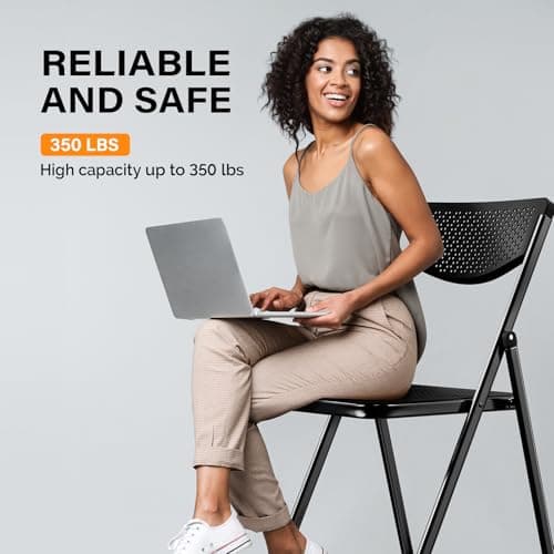 VINGLI Plastic Folding Chairs, Comfortable Foldable Chair with Breathable Mesh Seat and Sturdy Metal Frame 350lbs Capacity for Indoor and Outdoor Use, Party, Event, Office, Dining, Black, 6 Pack 6