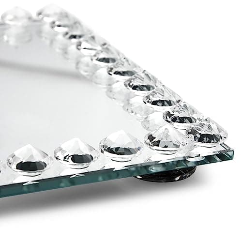 Rectangular Mirror Tray Crystal with Bead Diamond Shape Trim for Bathroom Vanity, Decorative Serving Tray for Coffee Table, Home Decor, Candles, Jewelry (9x6x1 in) 5