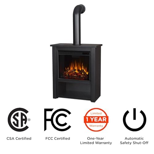 Real Flame Black Hollis Electric Fireplace - Freestanding with Remote Control - 6 Flame Colors & 5 Brightness Levels, Black 6