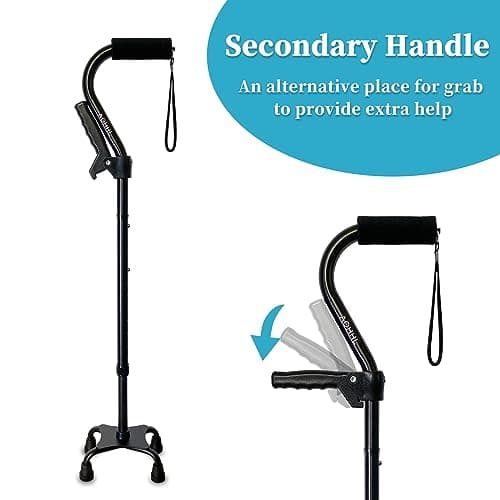 AOHHL Quad Walking Cane Foldable Adjustable Portable Stick Men & Women and Seniors - Lightweight & Sturdy with 4-Pronged Base for Extra Stability Balance,Self Standing Gifts for mom Dad(black1) 5