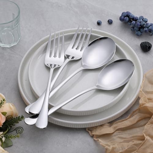 E-far Large Serving Utensils Set of 4, 9.8 Inch Stainless Steel Serving Spoons & Serving Forks, Big Hostess Set for Buffet Party Catering Wedding Kitchen Restaurant, Dishwasher Safe 5