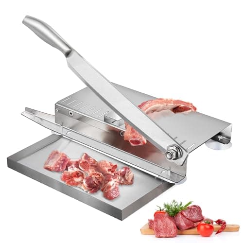 Meat Slicer Bone Cutter 20in，Manual Ribs Chopper for Chicken Fish or Beef，Stainless Steel Frozen Meat Slicer with Food Tray