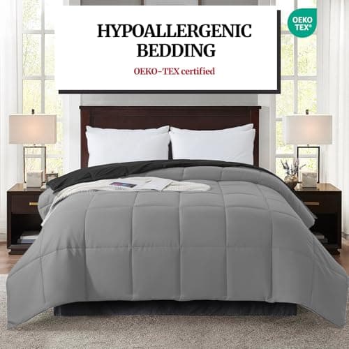 Down Alternative Bedding Comforter Queen Size - All-Season Soft Reversible Microfiber Bedding Comforter - Lightweight & Machine Washable(Black/Dark Gray, Queen (U.S. Standard)) 8