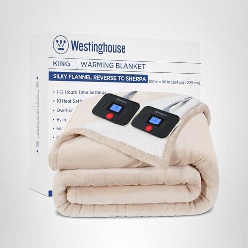 Westinghouse Electric Blanket King, Heated Blanket King Size with 10 Heating Levels and 1 to 12 Hours Heating Time Settings, Flannel to Sherpa Reversible, Machine Washable (90" x 100", Beige) 10