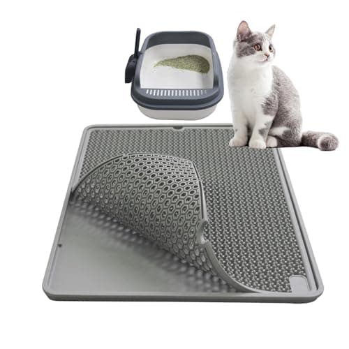 windhunt Cat Litter Mat Double Layer, Kitty Litter Box Mat Small Waterproof Urine Proof Trapping, Easy Clean, Silicone Cat Supplies & Accessories for Indoor Pets (Grey, 19.68x14.96x0.39 in)