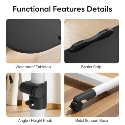 MoNiBloom Mobile Laptop Desk 360° Rotatable Panel Adjustable Height Desk Rolling Cart Ergonomic Table with Wheels for Home Office School, Black 8