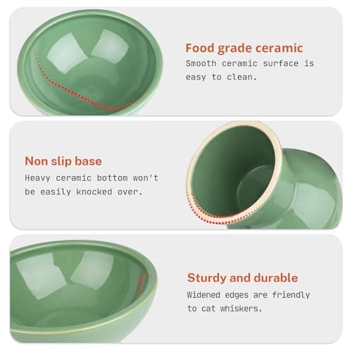 SUNQEBO Elevated Cat Bowls, Raised Cat Bowl for Indoor Cats, Set of 2 Prevent Whisker Fatigue Pet Food Water Small Dog Feeding Bowl, Anti Vomiting Protect Kitty Spine (Ceramic, Light Green) 5