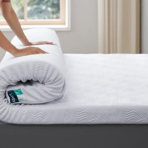 LINSY 3 Inch Twin Size Mattress Topper, Gel Memory Foam Bed Topper Twin with Removable Cover, Adjustable Straps & Non-Slip Bottom for Enhanced Support