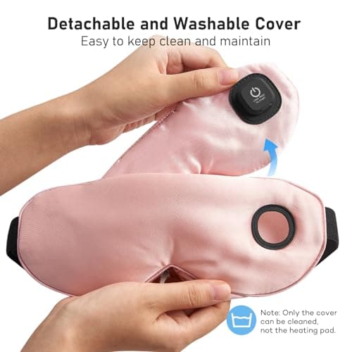 LitBear Heated Eye Mask, Silk Cordless Warm Eye Compress for Dry Eyes, Light Blocking Heat Eye Mask for Women Men, Soft Eye Heating Pad for Dry Eyes, Travel, Rechargeable, Washable Cover (Pink) 8