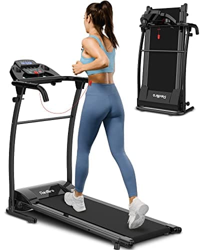 Redliro Electric Treadmill Foldable Exercise Walking Machince for Apartment Home/Office Jogging Compact Folding Easy Assembly 12 Preset Program 2 Wheels LCD Display Black