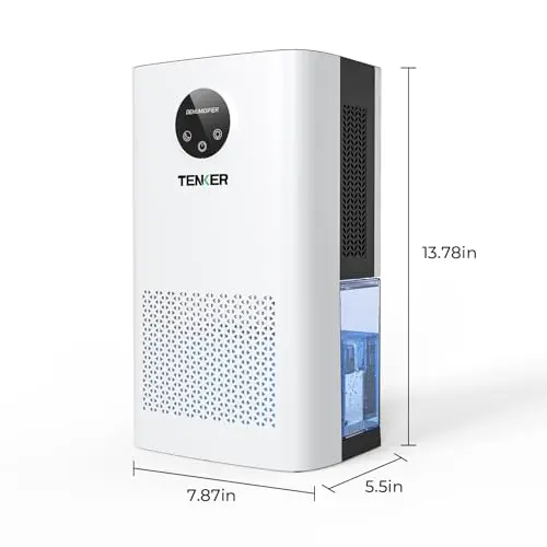 TENKER Dehumidifier for Home, 77 OZ Water Tank (1000 sq.ft) Dehumidifiers, Quiet Dehumidifier with Sleep Mode, Auto Shut Off, 7-Color LED Light for Closet Bedroom Bathroom Basement RV, White 8