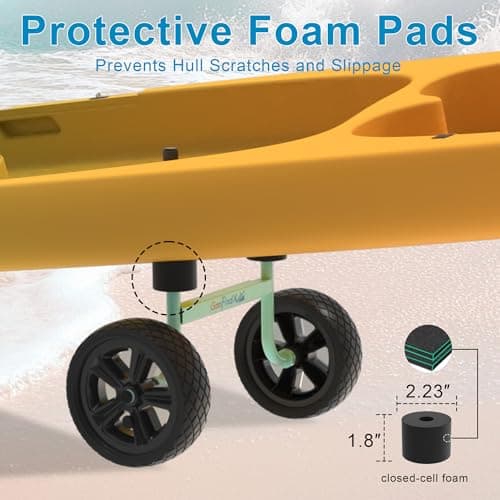 GanFindX Heavy Duty Kayak Cart | Adjustable Foldable Trolley with Durable Wheels, Portable Kayak Transport Cart, Tie-Down Straps Included (Light Green-Adjustable Width) 6
