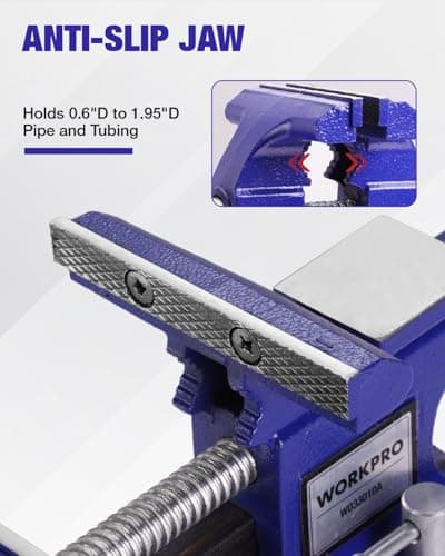 WORKPRO Bench Vise, 4-1/2" Vice for Workbench, Utility Combination Pipe Home Vise, Swivel Base Bench for Woodworking 8