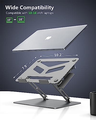 JCZT Laptop Stand for Desk, Adjustable Aluminum Laptop Computer Stand, Foldable Ergonomic Computer Stands with Phone Holder for MacBook Air, Pro, Dell XPS, HP 10-16'' Devices - Grey 5