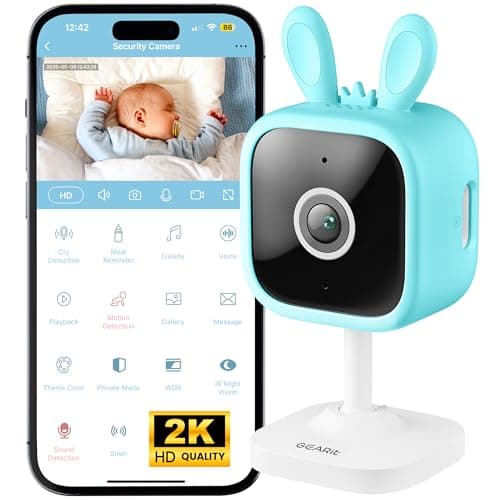 GEARit Baby Monitor with Camera & Audio 2K Video with Motion & Crying Detection, 2 Way Audio Easy WiFi Setup, Remote Monitoring - Easy to Set Crib Monitor with Adjustable Stand