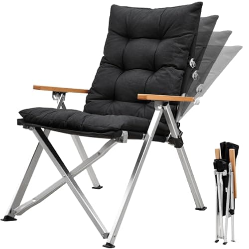 Adjustable Oversized Camping Chair for Adults with Cushion, Heavy Duty Folding Chair for Outside Supports 330 Lbs, Collapsible Compact Camp Chair with Carrying Bag, Foldable Lawn Chair for Outdoor