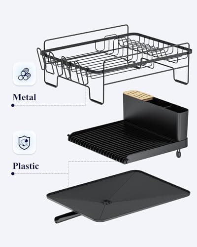 Kitsure Large Dish Drying Rack - Extendable Dish Rack, Multifunctional Dish Rack for Kitchen Counter, Anti-Rust Dish Drainers with Cutlery & Cup Holders 19.2"-26.7" L x 12.9" W, Black 7