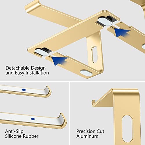BESIGN LS03 Aluminum Laptop Stand, Ergonomic Detachable Computer Stand, Riser Holder Notebook Stand Compatible with Air, Pro, Dell, HP, Lenovo More 10-15.6" Laptops, Gold 5