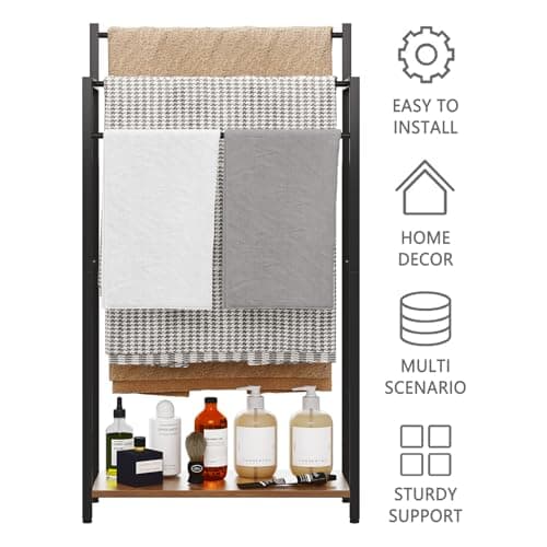 yeavs Freestanding Towel Rack, 3 Tier Blanket Ladder Stand with Rustic Brown Wooden Shelf for Bathroom Living Room (31.5”H x 16.9”W x7.9”D) 7