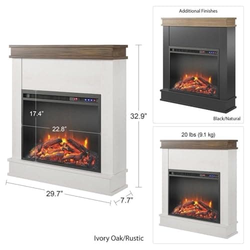 Ameriwood Home Mateo 30 Inch Electric Fireplace with Mantel, Replaceable Fireplace Insert Heater, Freestanding, Remote Control, Timer, Realistic Log and Flame Effect, Black 8