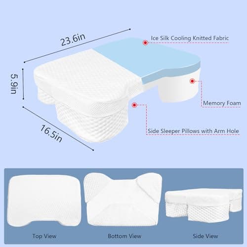 Haikfoam Side Sleeper Pillow with Arm Holes, Memory Foam Pillow for Neck & Shoulder & Cervical Pain Relief, Ergonomic Arm Holes Positioner Cooling Bed Pillows for Side Stomach Sleeping (White) 6