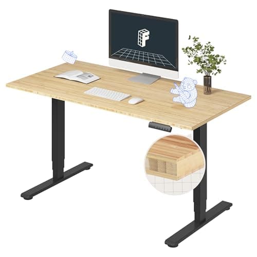 FlexiSpot E6 Bamboo 3-Stage Dual Motor Electric Standing Desk 55 x 28 Sit Stand Up Desk, Holds 220 lbs, Adjustable Height w/ Memory Presets, Solid Bamboo Desktop & Black Frame, Ships in 2 Boxes