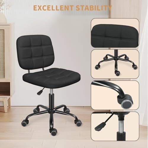 ERGOSEAT Armless Home Office Desk Chair with Wheels, Modern Ergonomic Drafting Rolling Chair with 360° Swivel Wheels,Height Adjustable Computer Task Chairs for Small Space, Black 7