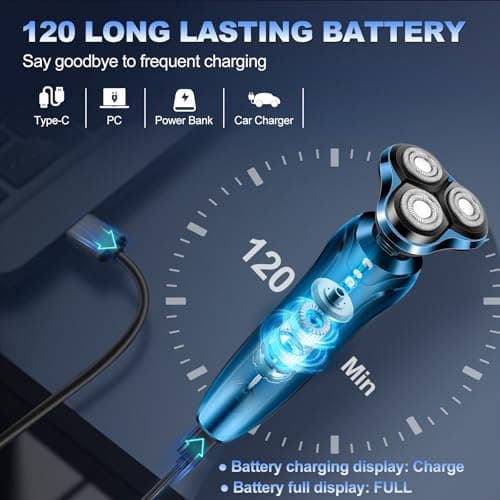 Electric Razor for Men, Men's Rotary Shavers, Waterproof,Wet and Dry Rechargeable Electric Shaver for Men's Faces with a Cordless and Floating Head, Portable Travel Razor,an Ideal Gift for Men 6