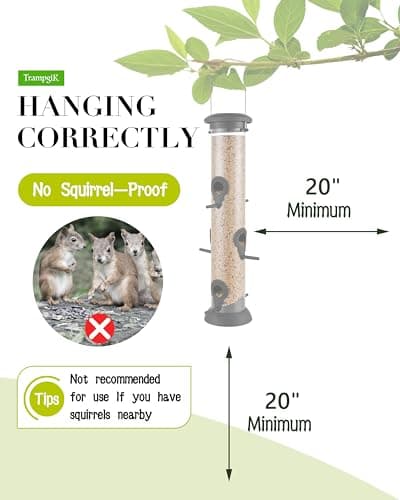 TrampgiK Metal Tube Bird Feeders for Outdoors Hanging,Finch Feeders for Outside,Chew-Proof Hanging Birdfeeder,Squirrel-Proof 6 Ports Bird Feeder 14 Inch,Anti-Rust,Black,1 Pack(Seed is not Included) 7