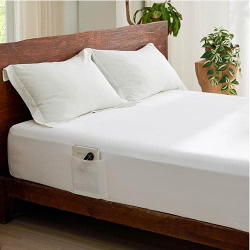 Bedsure 100% Cotton Fitted Sheet Queen Size - Cotton Percale Bed Sheet, Crisp Soft & Breathable, Prewashed Process Design, Single-Side Storage Pocket (White, 60x80+16 Inches, 1 Piece)
