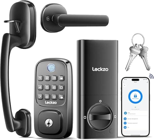 Smart Door Lock with Handle, Keyless Entry Door Lock Deadbolt Handle Set, Built-in WiFi Deadbolt Smart Lock for Front, Fingerprint