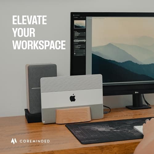 COREMINDED Adjustable Vertical Laptop Stand for Desk, Wooden Laptop Holder, MacBook Pro Stand, Wood Mac Air Dock (Solid Walnut) 9