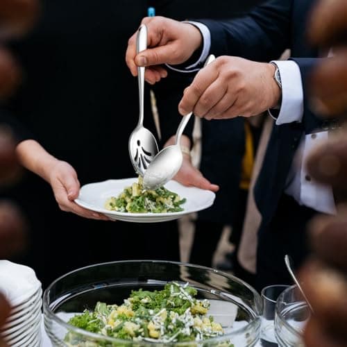 Stainless Steel Slotted Serving Spoons, E-far 4-Piece Metal Tablespoons Hostess Serving Utensils Set for Catering Buffet Party Kitchen Restaurant, Dishwasher Safe 6