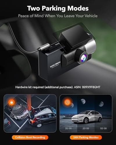 WOLFBOX i17 4K 3 Channel Dash Cam, 5.8GHz WiFi & GPS with 64GB Card, 4K+1080P+1080P Dash Cam Front and Rear Inside, Triple Car Camera with 3 Inch Screen, IR Night Vision, WDR, 24H Parking Mode 7