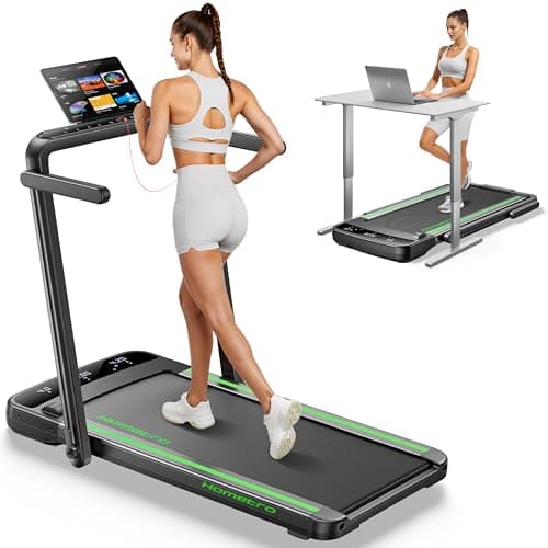 HomeTro 3.0HP Foldable Compact Treadmill,2 in 1 Walking Pad & Jogging Machine for Home/Office,Dual LED Touch Screens Folding Under Desk Motorized Treadmills 265lbs, App& Remote Control,Assembly-Free