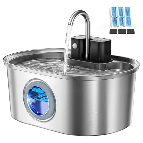Cat Water Fountain Stainless Steel 108oz/3.2L:Battery Operated Wireless Cat Fountains for Drinking Indoor, Automatic Pet Water Dispenser with Ultra Quiet Pump,Multi-Filtration,Easy Clean BPA-Free