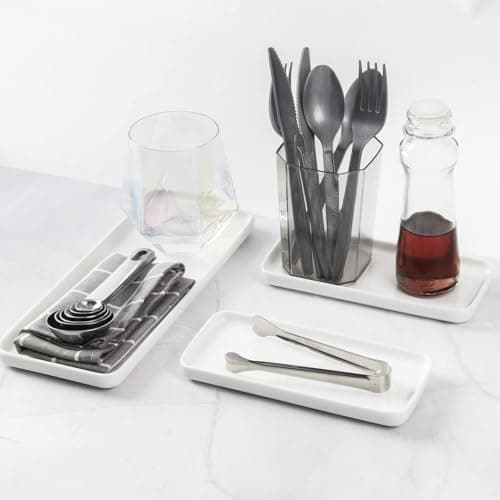 2-Pack Small White Vanity Tray, Ceramic Vanity Trays for Bathroom, Bathroom Trays for Counter (10" & 6" Set of 2) 7