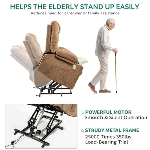 YITAHOME Power Lift Recliner Chair for Elderly with Vibration Massage and Lumbar Heating, Electric Lift Recliner Single Sofa with Side Pocket, Two Cup Holders and USB Charge Port for Living Room,Brown 7