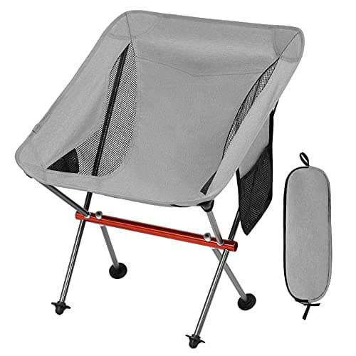 SHALLWE Ultralight Portable Camping Chair,Aviation Aluminum Frame Compact Folding Chairs,300lbs Capacity with Wide Feet and Storage Bag,Suitable for Camping,BBQ,Hiking,Beach,Lawn(Gray)