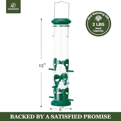 Kingsyard 2 Pack Tube Bird Feeders for Outdoors Hanging, Premium Hard Plastic Bird Feeder with 6 Feeding Ports, Weatherproof & Steel Hanger, Attracting for Wild Birds (Green) 5