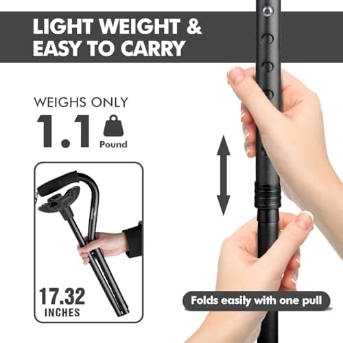 KINGGEAR F1 Walking Stick, Walking Cane for Women & Men, Self Standing Walkers for Seniors with Wrist Strap, Lightweight & Sturdy Offset EVA Handle and Large Quad Base 5