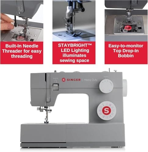 SINGER Heavy Duty Holiday Bundle – 4452 Sewing Machine with Extension Table & 2 Presser Feet | Strong Motor, 110 Stitch Applications, Full Metal Frame, 1-Step Buttonhole & LED Light 5