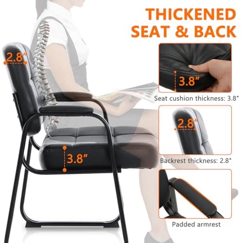 CLATINA Big & Tall 400 lbs Waiting Room Guest Chair, Leather Office Reception Chair No Wheels with Backrest Wide Seat and Padded Arms for Home Office Lobby Conference Waiting Room, Black, 1PACK 6
