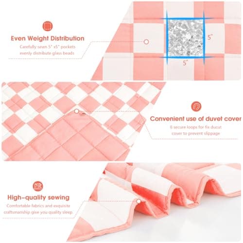 Pink Checkered Weighted Blanket for Adults 12lbs, 48"x72", Twin Full Size Cooling Plaid Heavy Throw Blanket for 110-130lbs, Microfiber Soft Thick Big Blankets Weighted Comforter Gift for Sleeping 5