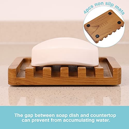 Soap Dish with Slanted Waterfall Design by HTB, Bar Soap Holder Teak Wood, Soap Saver for Shower, Bathroom, Sink, Kitchen and Countertop 6