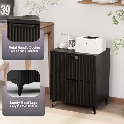 Royal Windsor Small Fluted Nightstand Set of 2 with 2 Drawers, Side End Table, Small Accent Storage Cabinet,Modern Night Stand Bedside Table for Bedroom Full Size Bed,Black 8
