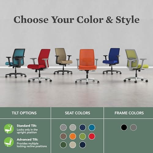 HON Ignition 2.0 Low Back Task Chair, Spectrum Mesh, Standard Synchro-Tilt Control, Office Chair with Lumbar Support, Height and Width Adjustable Arms, Black Frame, Quicksand 5